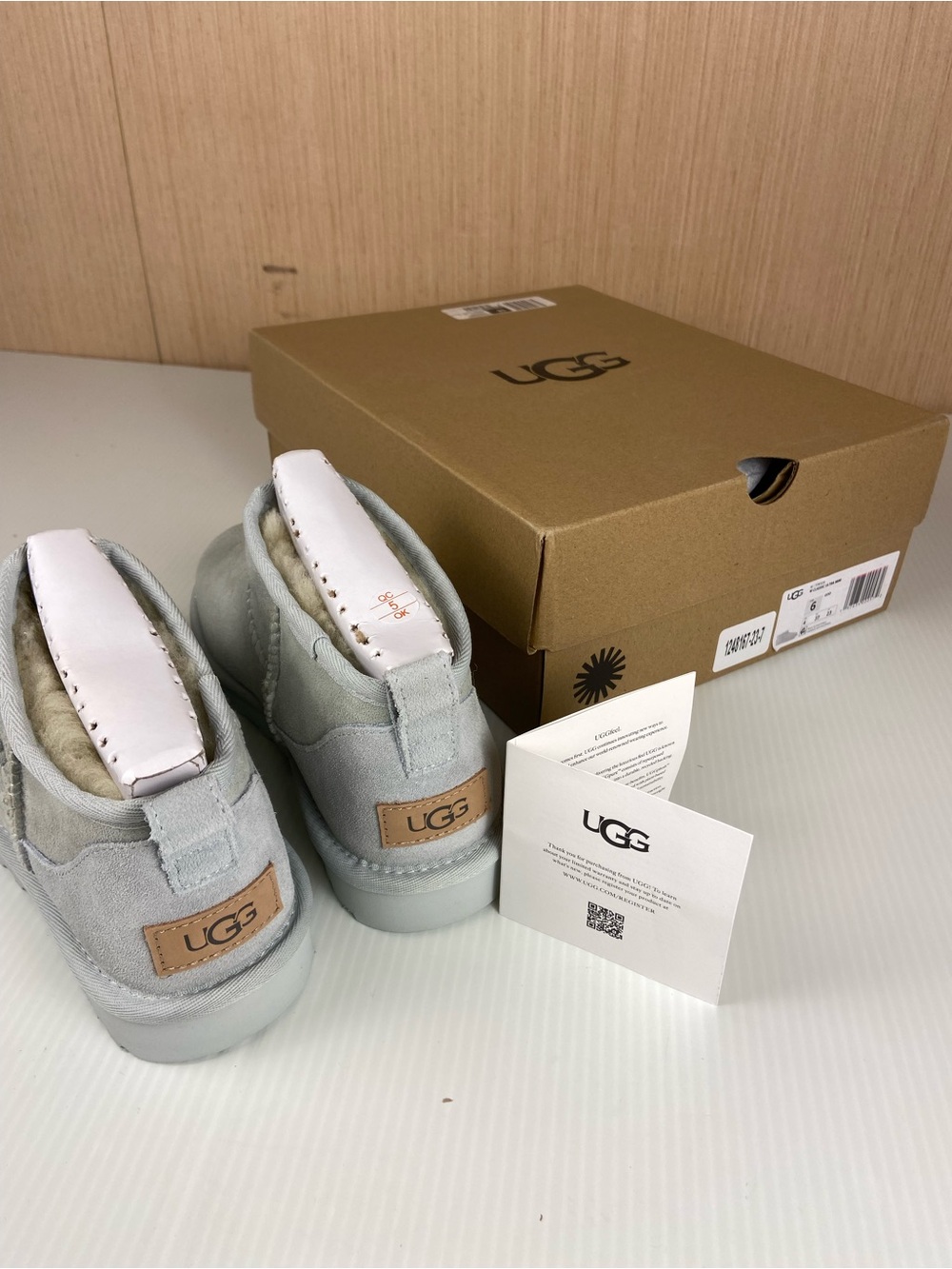 UGG Classic Ultra Mini Goose Light Grey Blue Boots Women’s 6 NIB - Picture 11 of 13